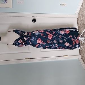 Blue and Pink Floral Silky Split Dress Size S